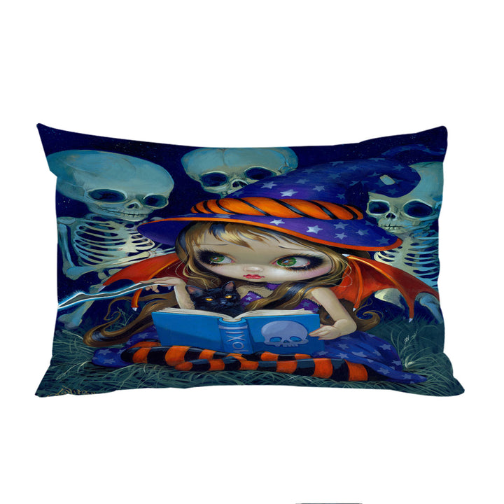 Pillowcase with Cute Little Halloween Witch Skeleton Magic