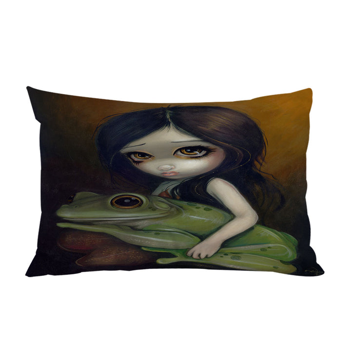 Pillowcase with Cute Paintings Little Frog Girl