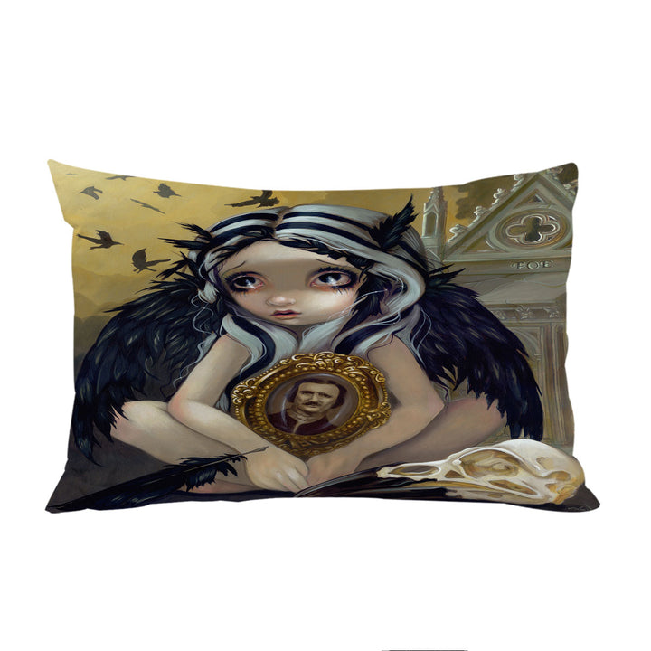 Pillowcase with Edgar Allan Poe Nevermore Dark Raven Girl