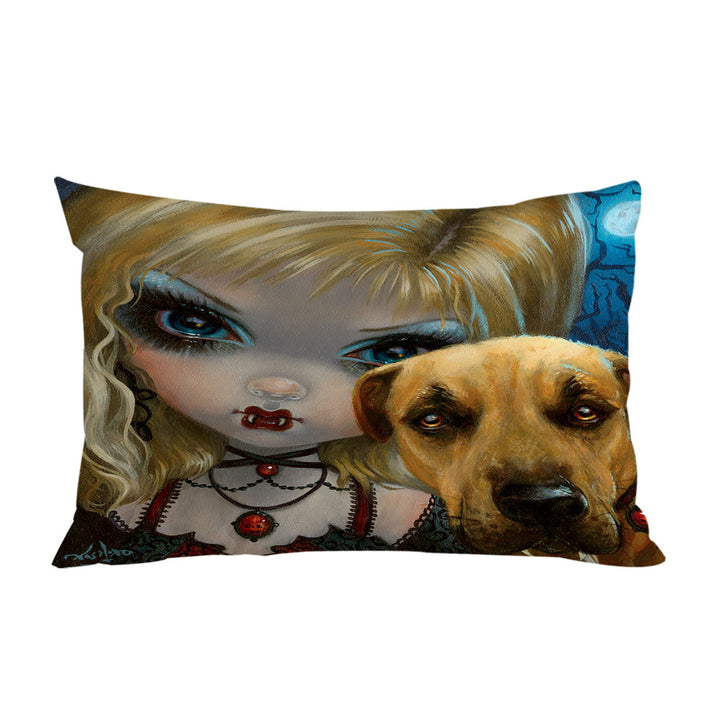 Pillowcase with Faces of Faery _241 Dog with Gothic Vampire Girl