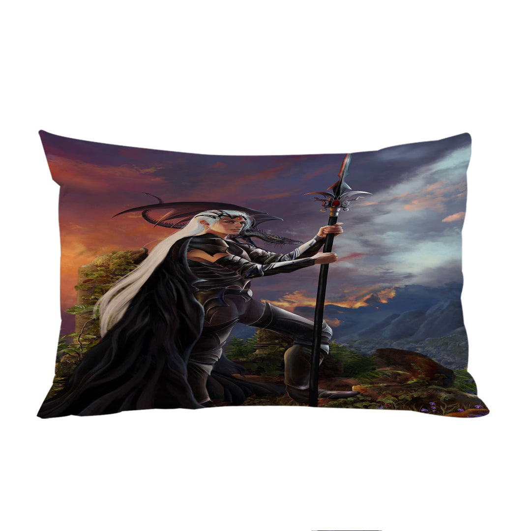 Pillowcase with Fantasy Art Burning Valley and Dragon Girl Warrior