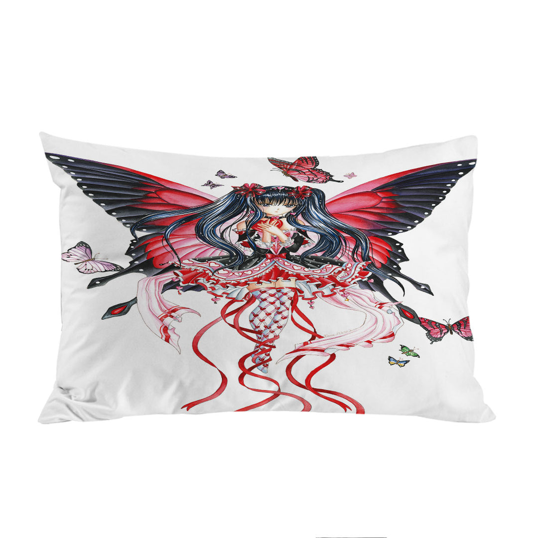 Pillowcase with Fantasy Art Drawing Red Butterfly Girl