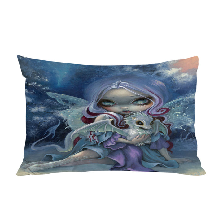 Pillowcase with Fantasy Art Gorgeous Fairy and Wintry Dragonling