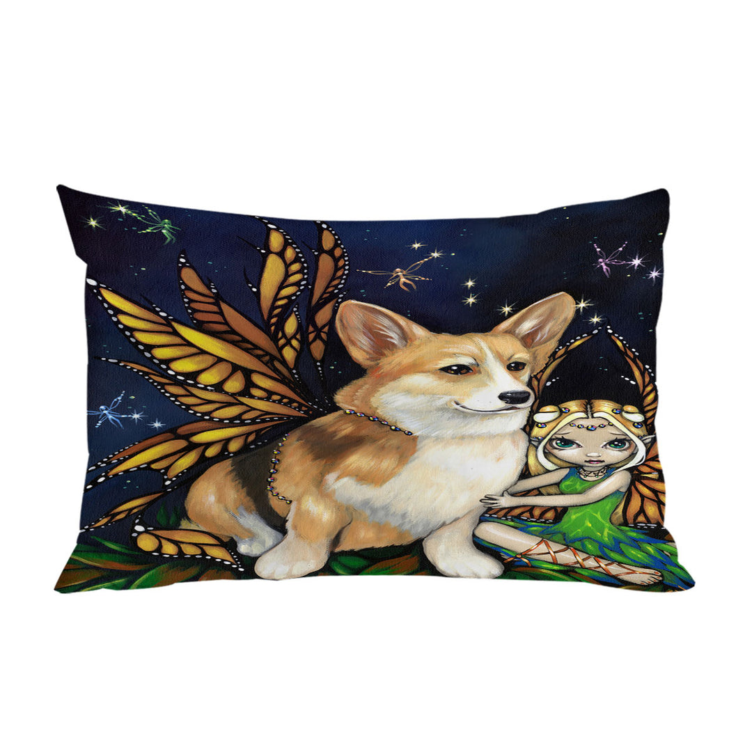 Pillowcase with Fantasy Pet Dog Corgi of the Faeries