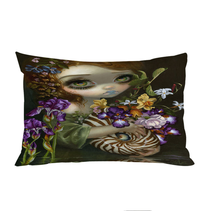 Pillowcase with Fine Art Beautiful Maiden and Nautilus Bouquet