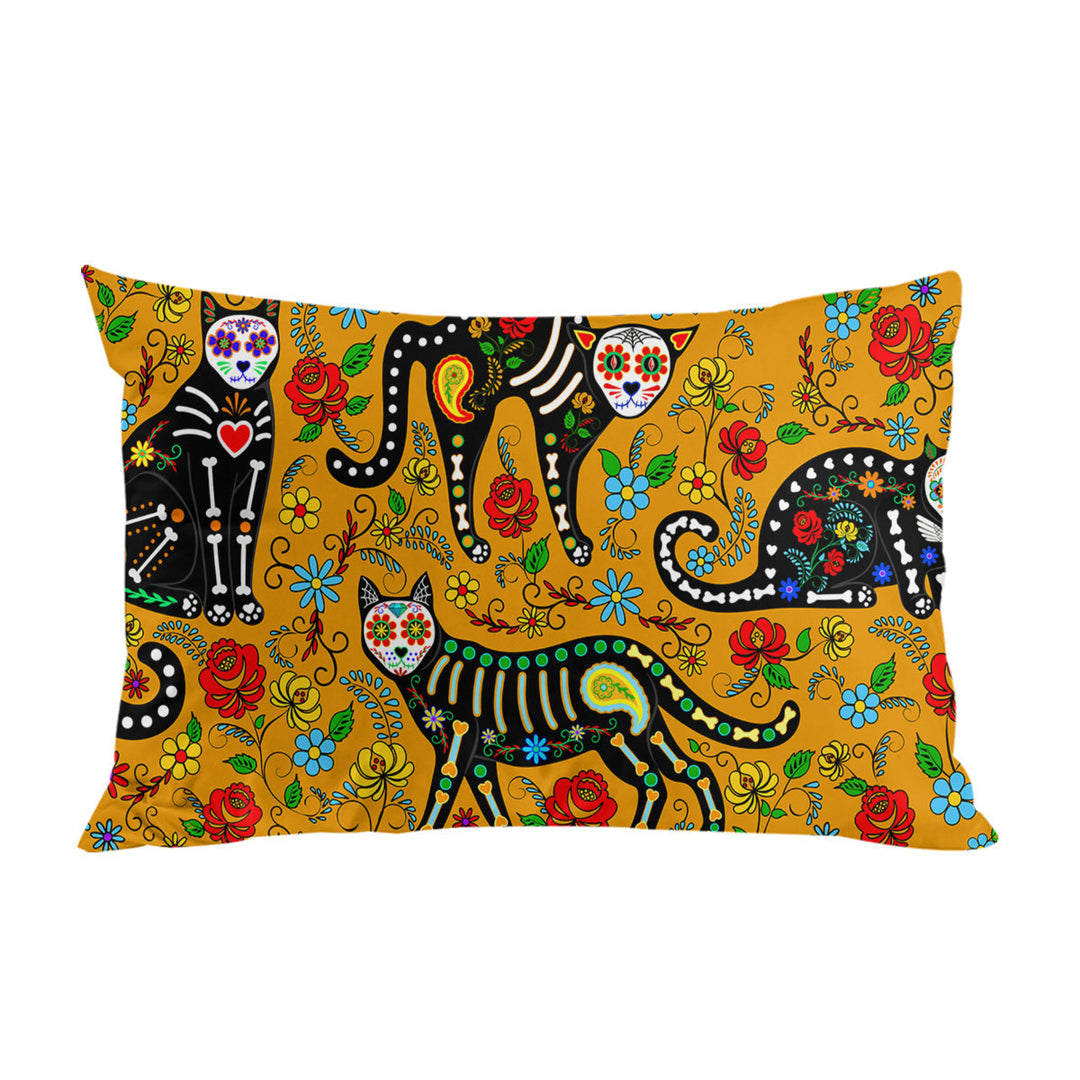 Pillowcase with Floral Day of the Dead Cats