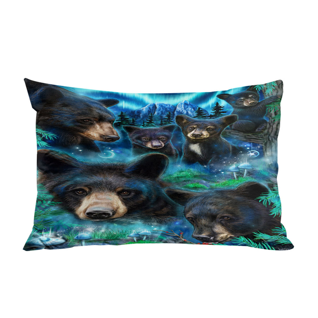 Pillowcase with Forest Animals Art Daydream Moonlit Black Bears