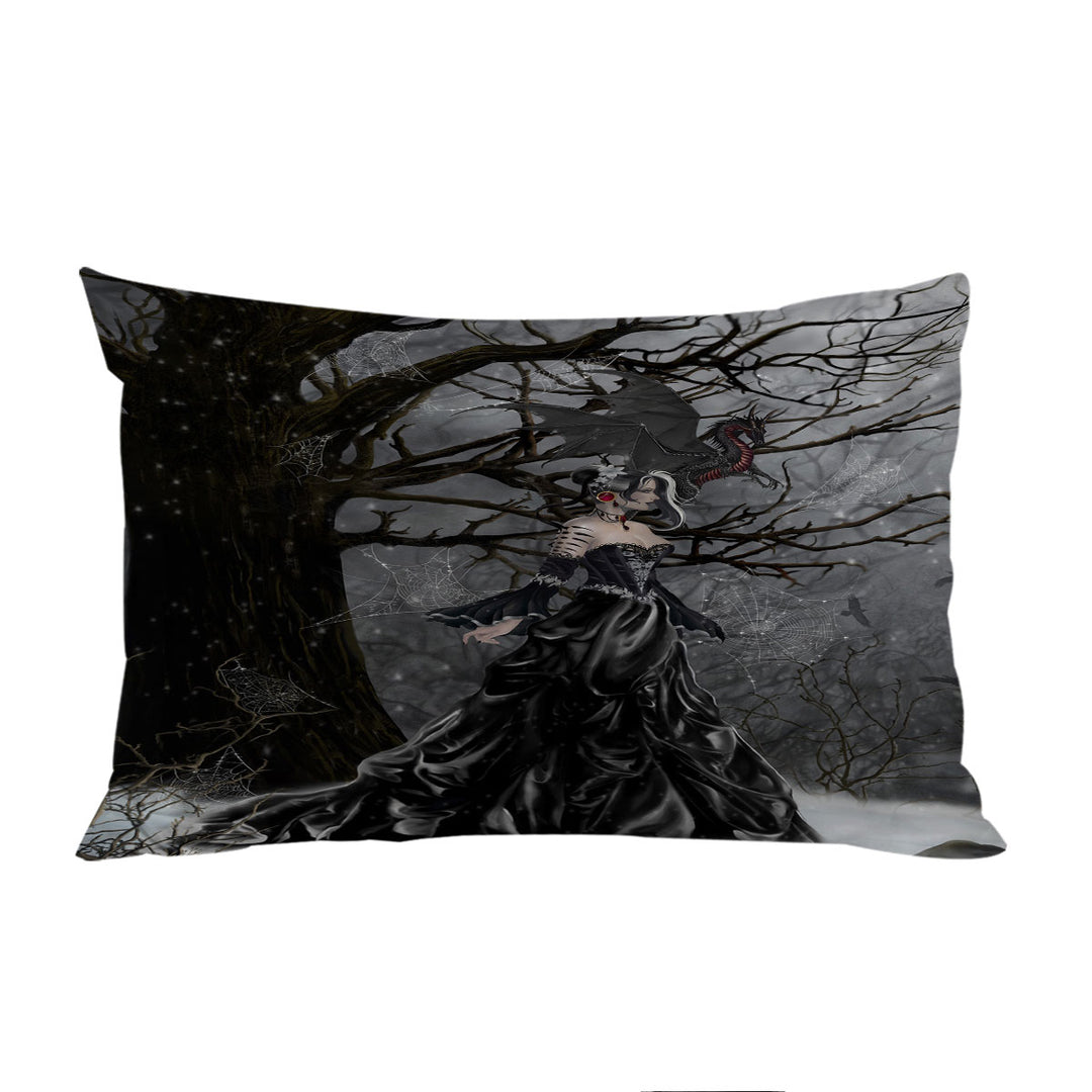 Pillowcase with Gothic Fantasy Art Dragon and Queen of Shadows