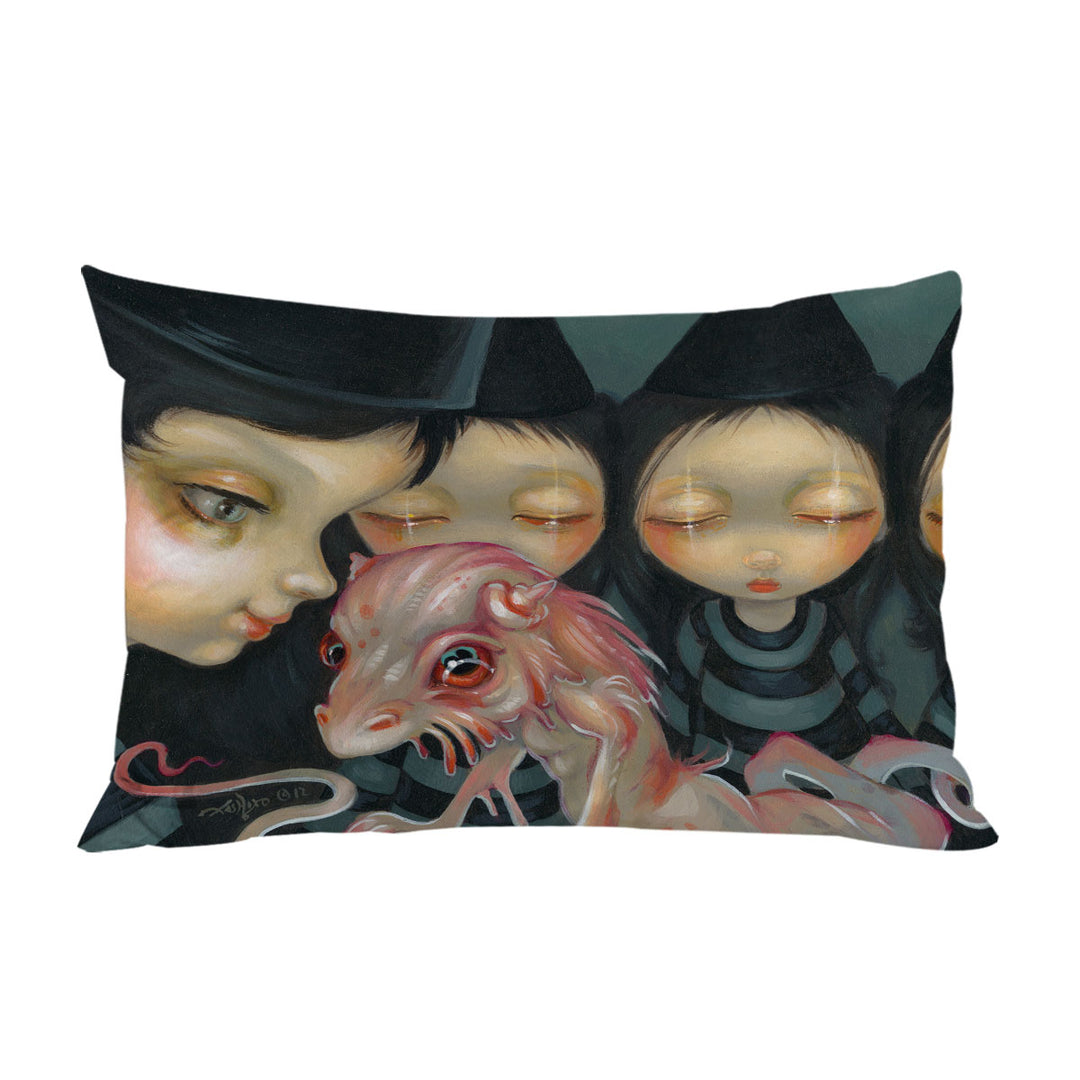 Pillowcase with Halloween Witchy Sisters the Pet Bizarre Dragon