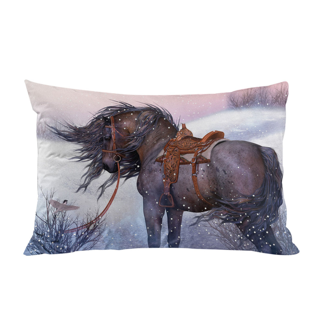 Pillowcase with Horses Art Honorable Brown Horse in Winter Snow