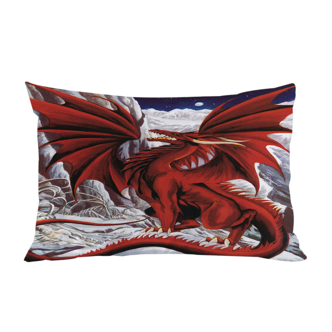 Pillowcase with Inferno Red Dragon Drawing in the Mountains