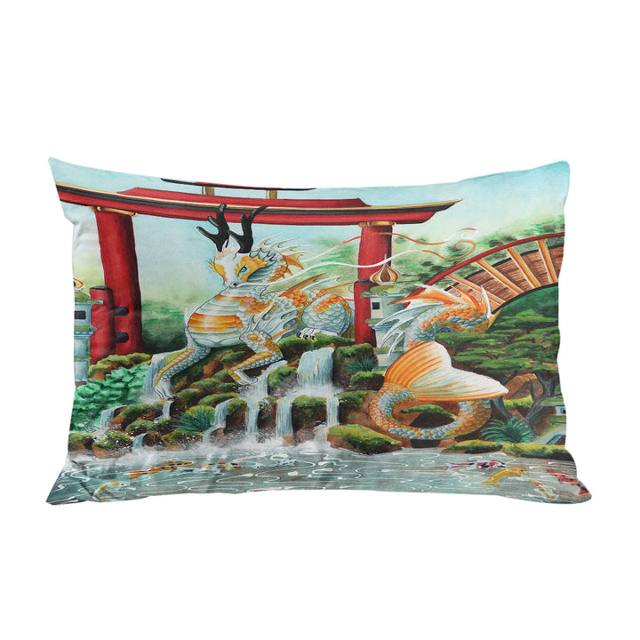 Pillowcase with Japanese Garden Koi Fish and Dragon