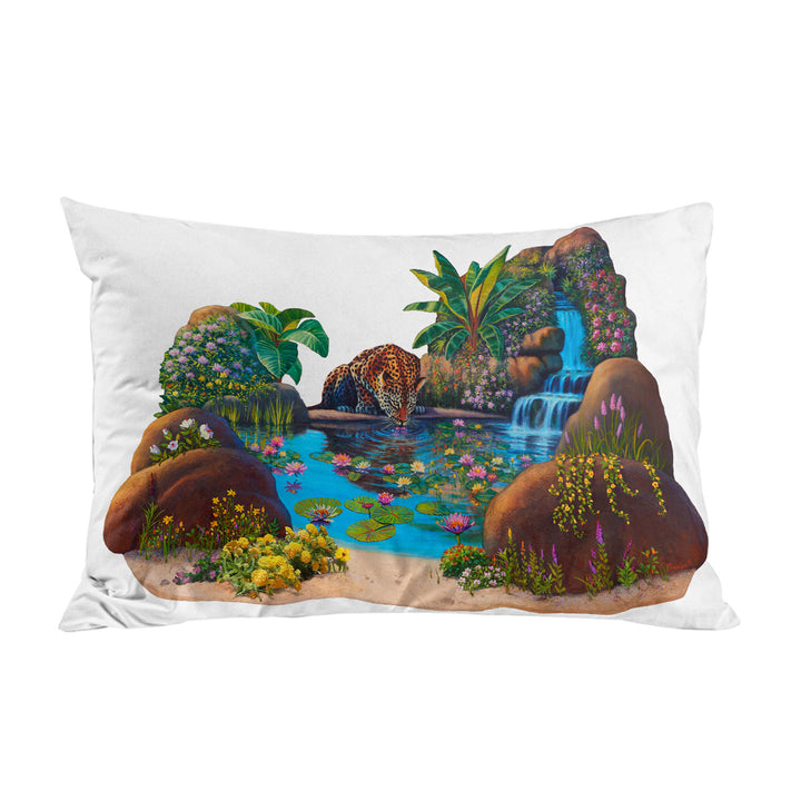 Pillowcase with Leopard Tropical Watering Hole