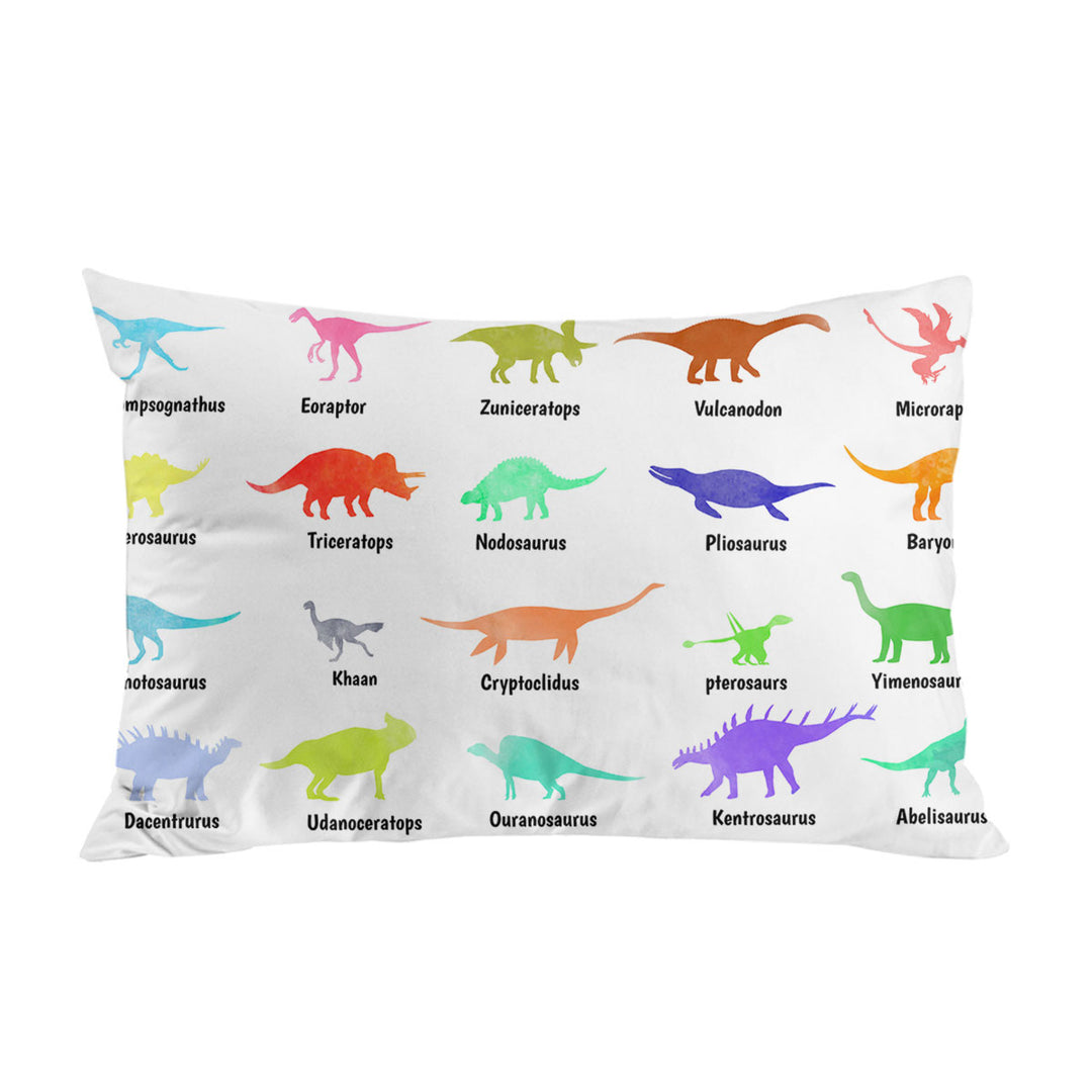 Pillowcase with Multi Colored Dinosaurs Drawings and Names