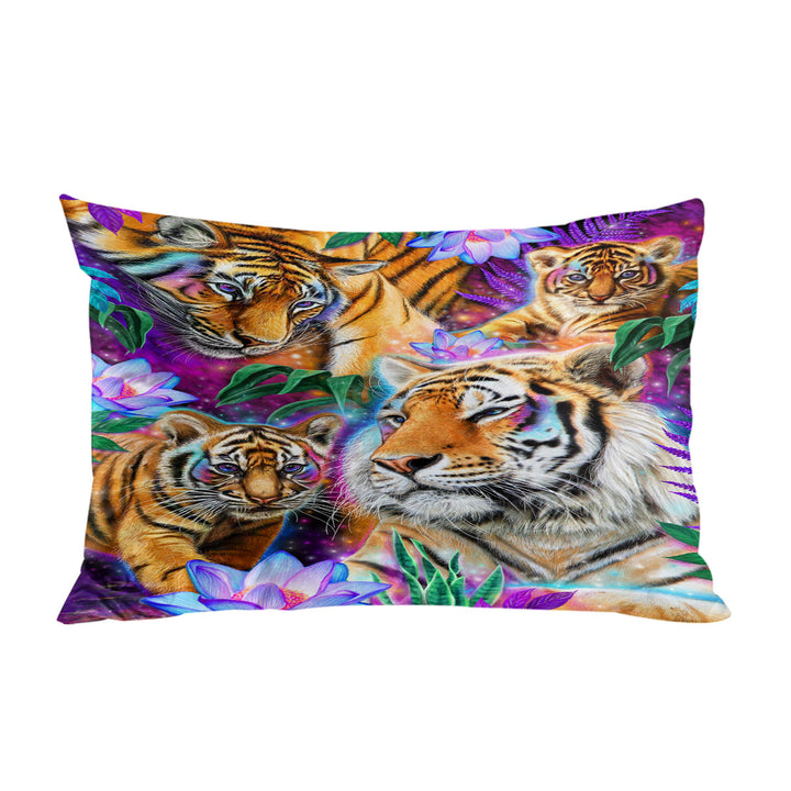 Pillowcase with Painted Tropical Flowers and Day Dream Tigers