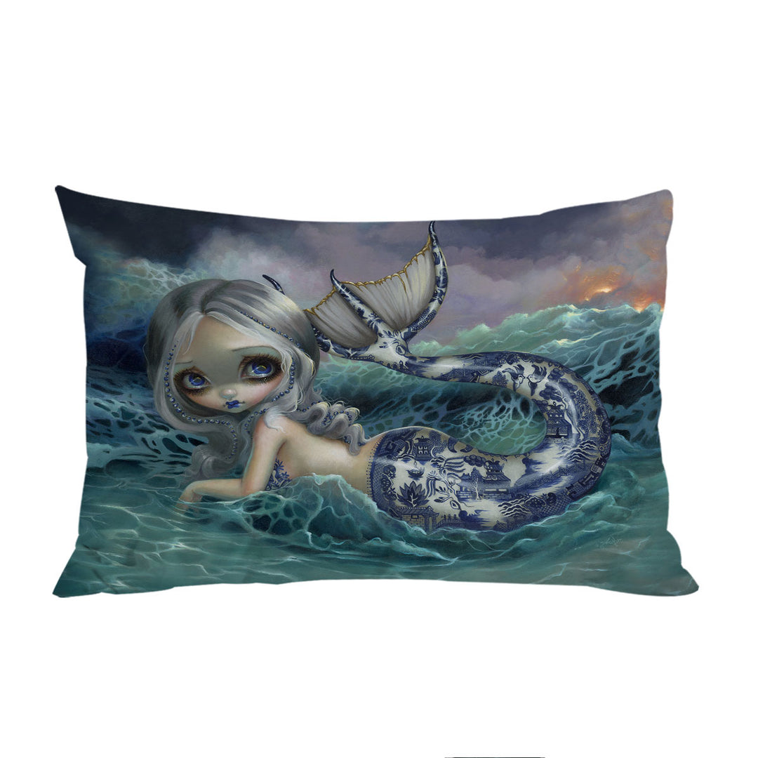 Pillowcase with Porcelina the Blue Willow Porcelain Tailed Mermaid