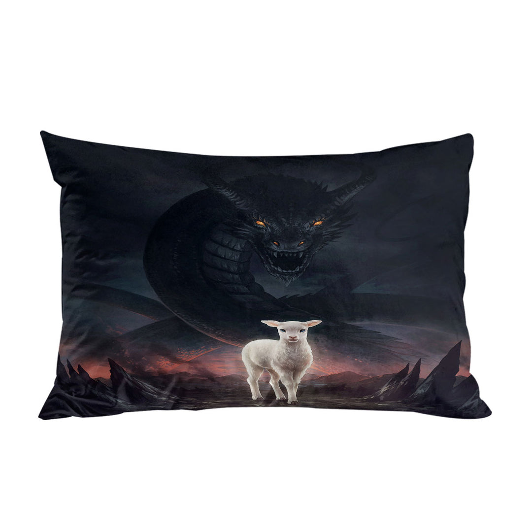 Pillowcase with Scary Art the Lamb and the Dragon