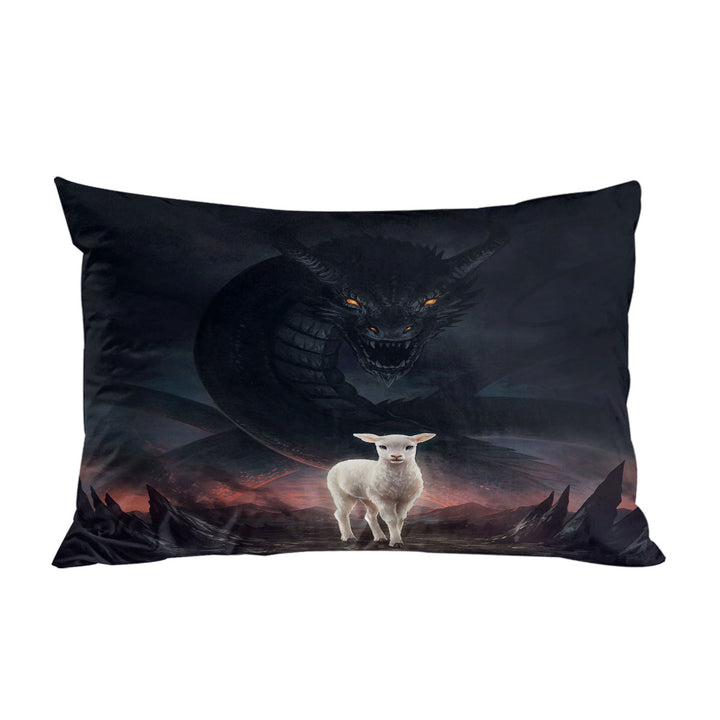 Pillowcase with Scary Art the Lamb and the Dragon