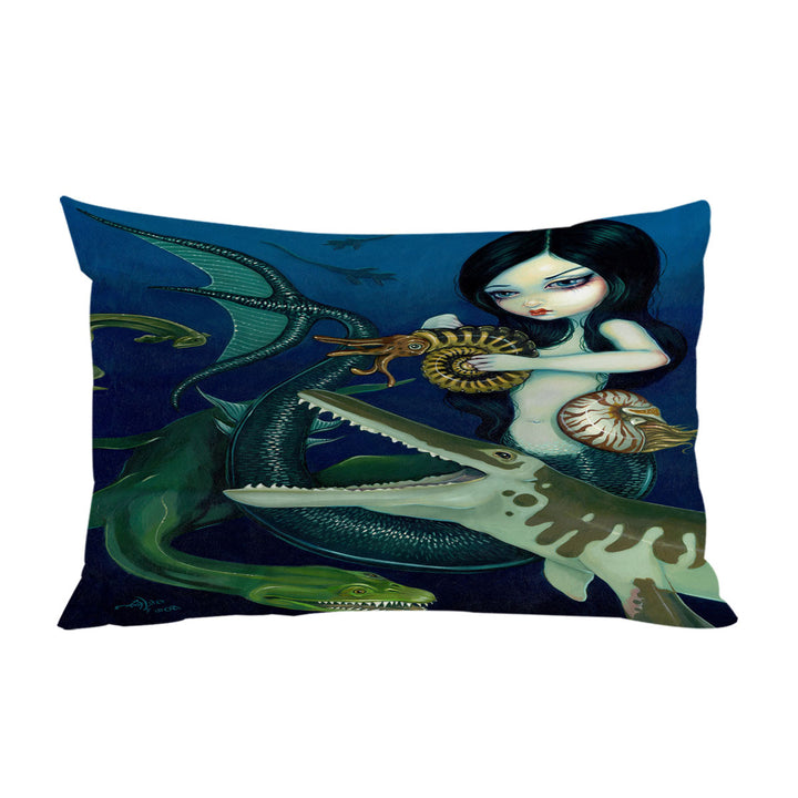 Pillowcase with Scary Monsters Underwater Art Cretaceous Mermaid