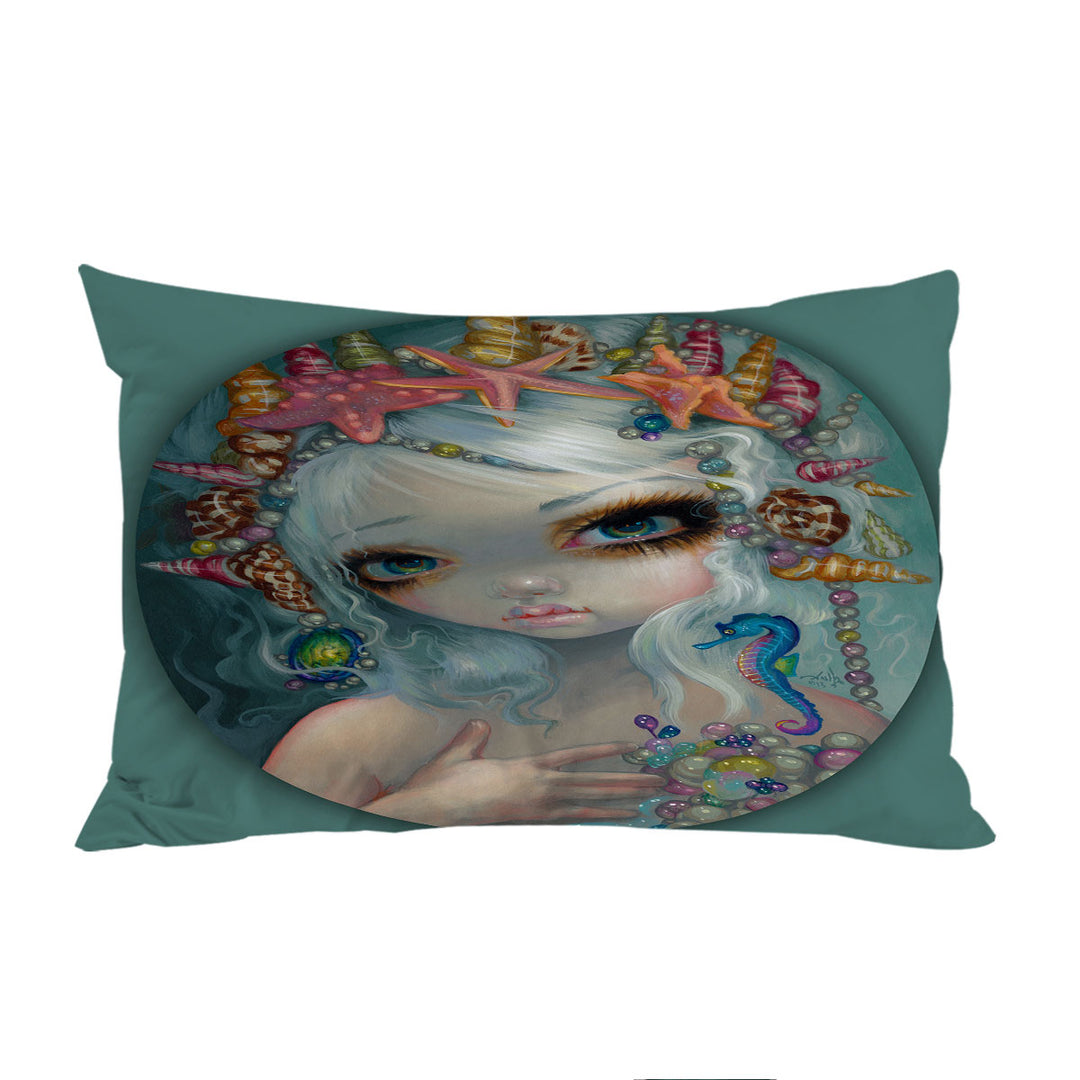 Pillowcase with Seashell Princess Beautiful Doe Eyed Mermaid