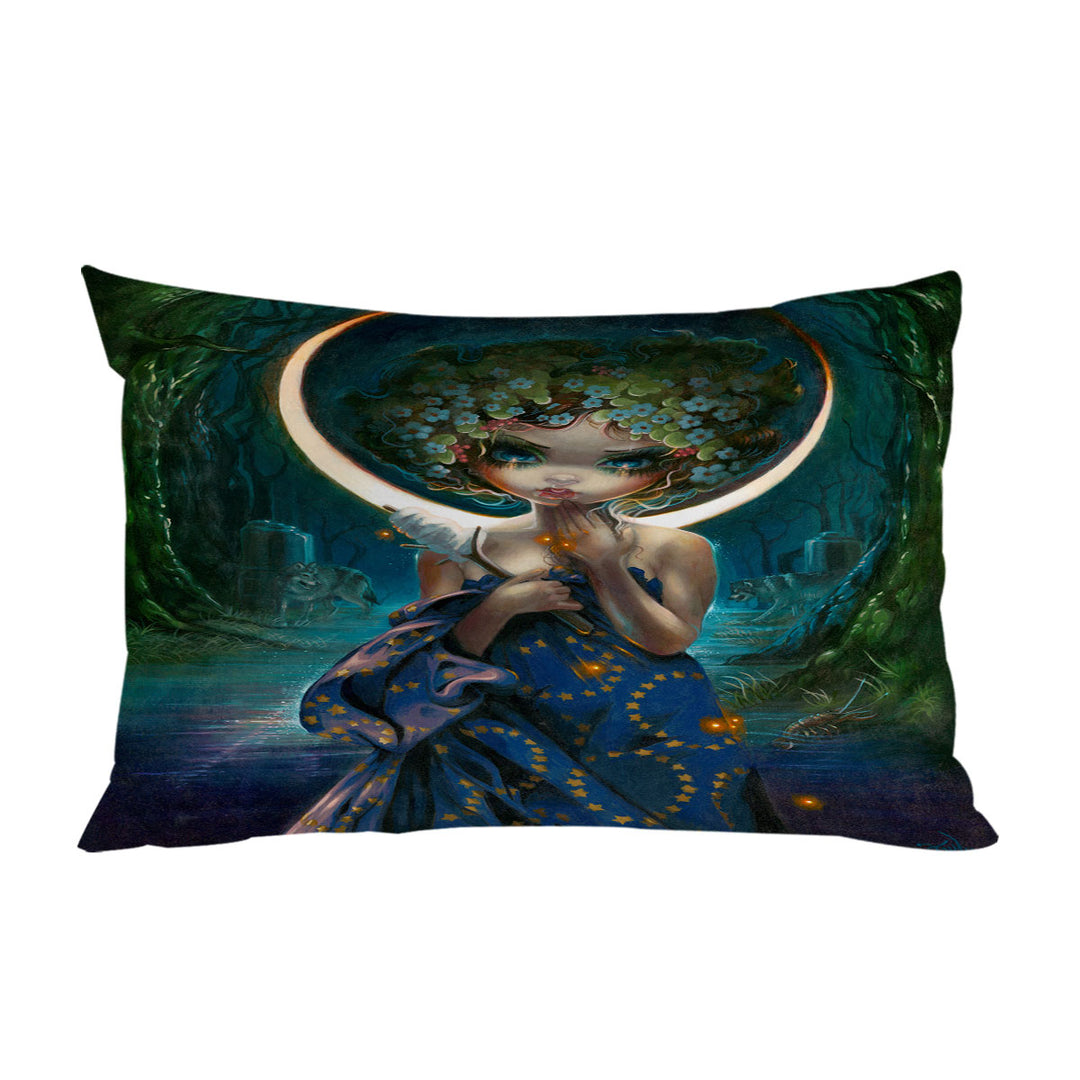 Pillowcase with The Moon Goddess Forest Wolves and Beautiful Maiden