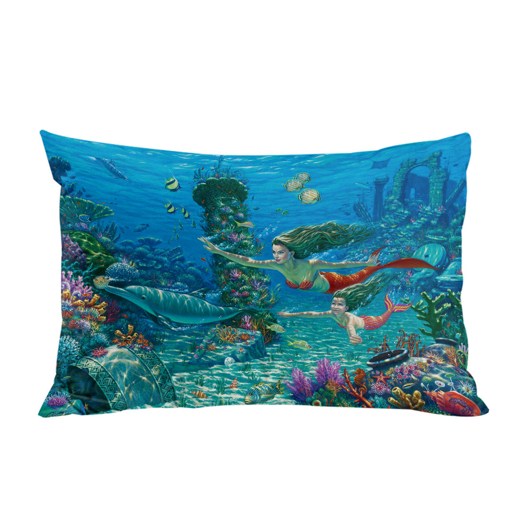 Pillowcase with The Swimming Lesson Mermaids Underwater World