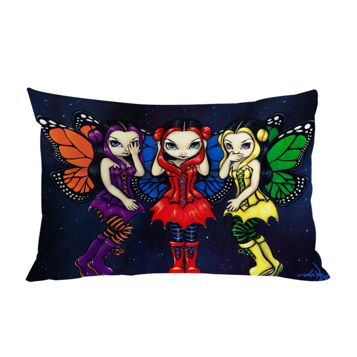 Pillowcase with Three Wise Faeries No See Hear and Speak