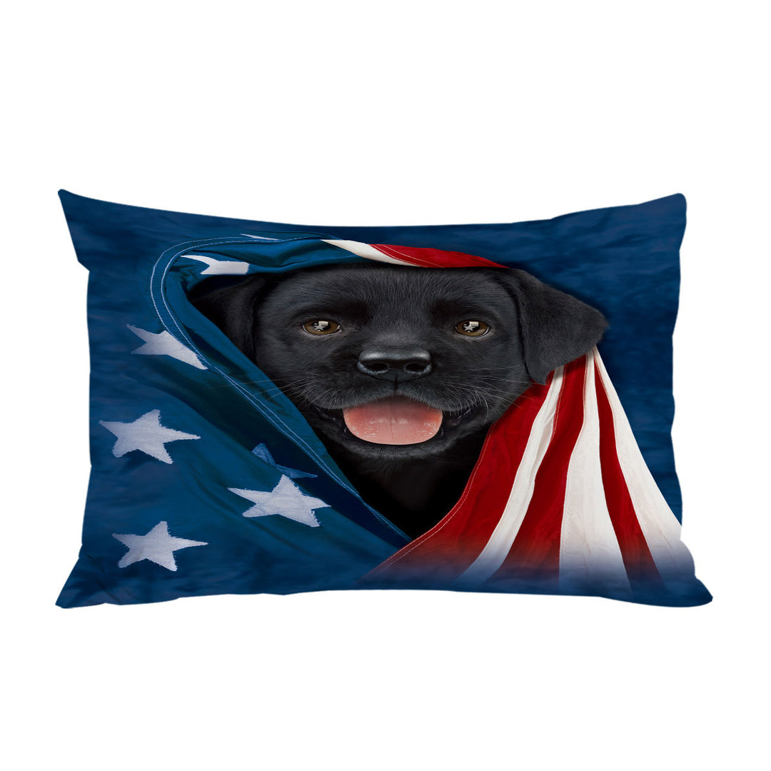 Pillowcase with USA Flag Cute Black Labrador Puppy