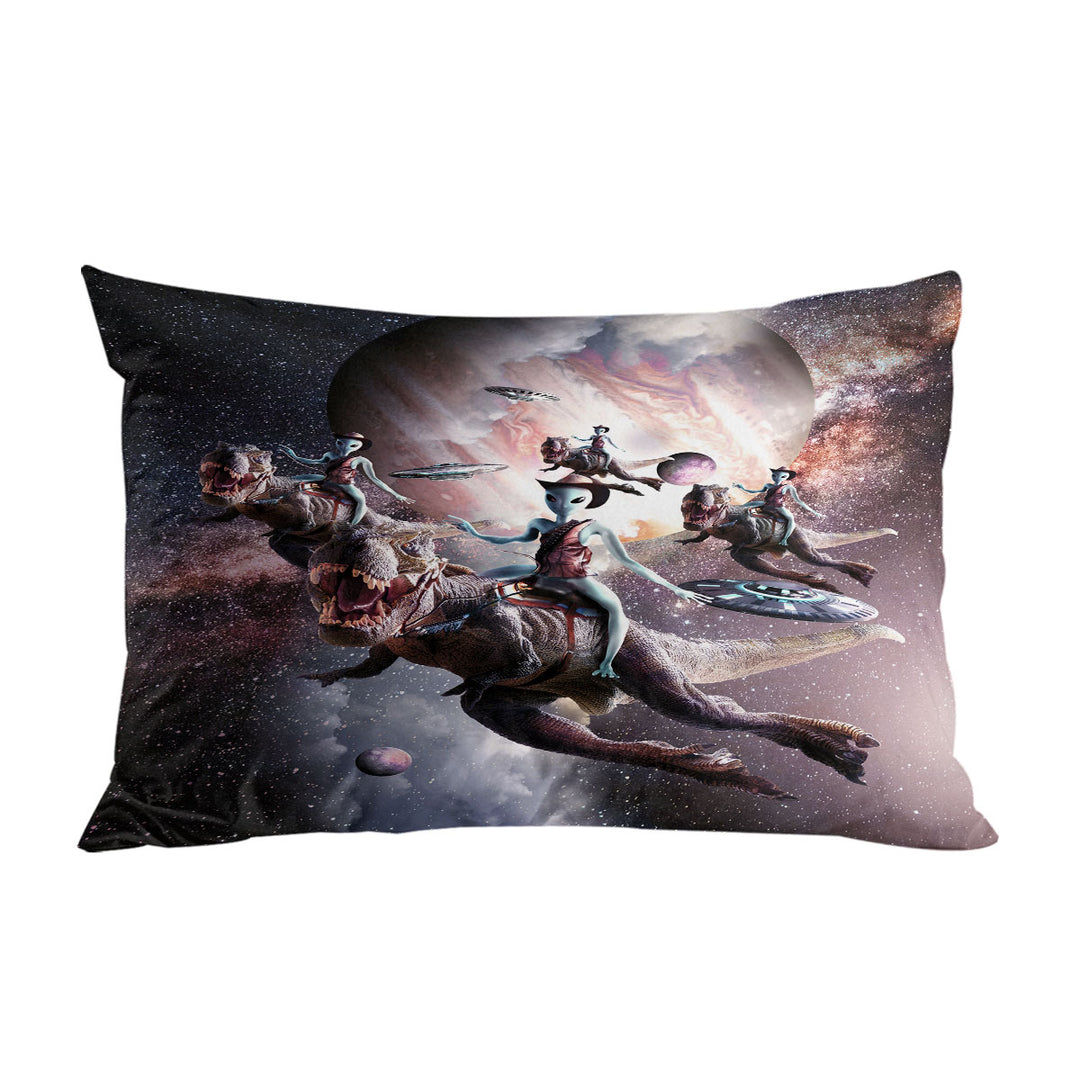 Pillowcases with Awesome Cool Art Alien Riding Dinosaur in Space