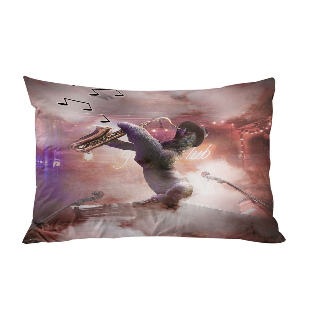 Pillowcases with Cool and Funny Playing Saxophone Sloth