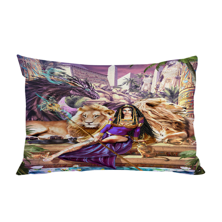 Pillowcases with Egyptian Art Lions Dragon and Princess Cleopatra