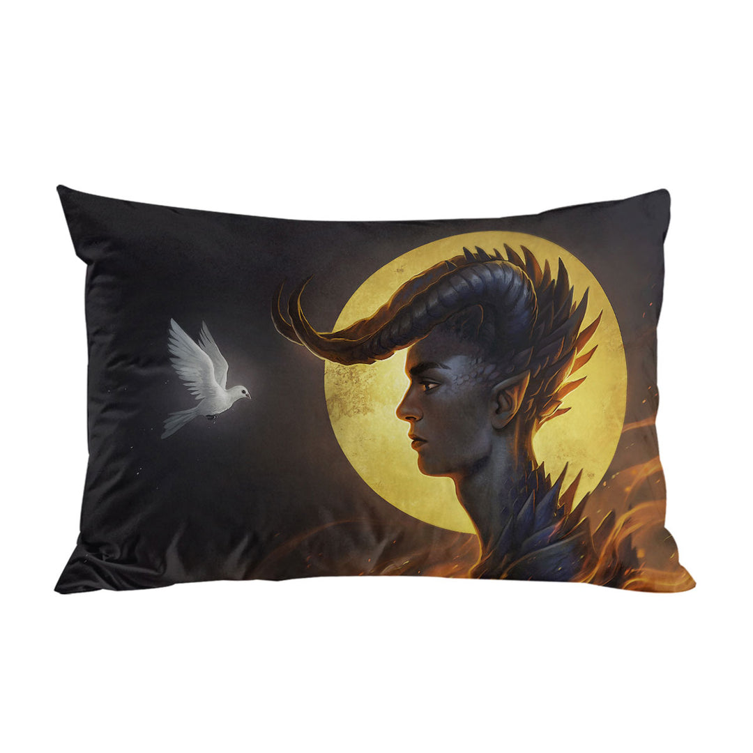 Pillowcases with Fantasy Art Dragon Man and Dove