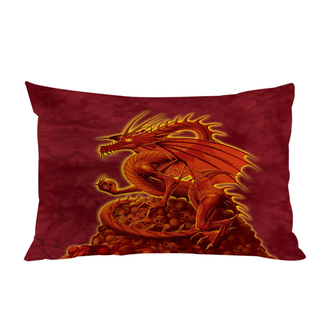 Pillowcases with Fantasy Art Scary Human Skulls Red Dragon