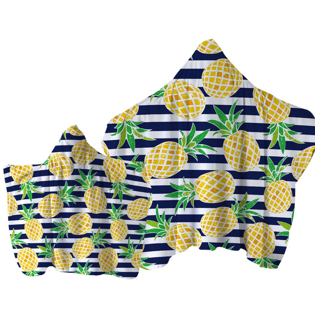 Pineapples over Blue Stipes Towel with Hood