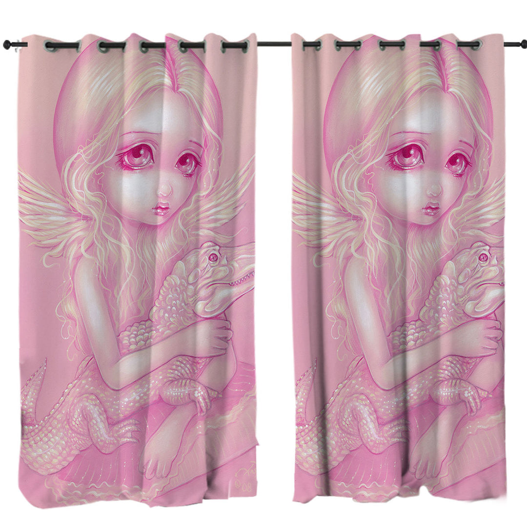 Pink Albino Alligator Angel Curtains for Bedroom