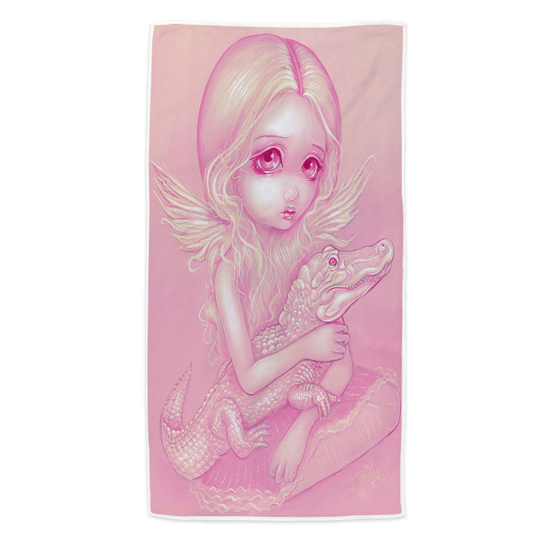 Pink Albino Alligator Angel Microfiber Beach Towel