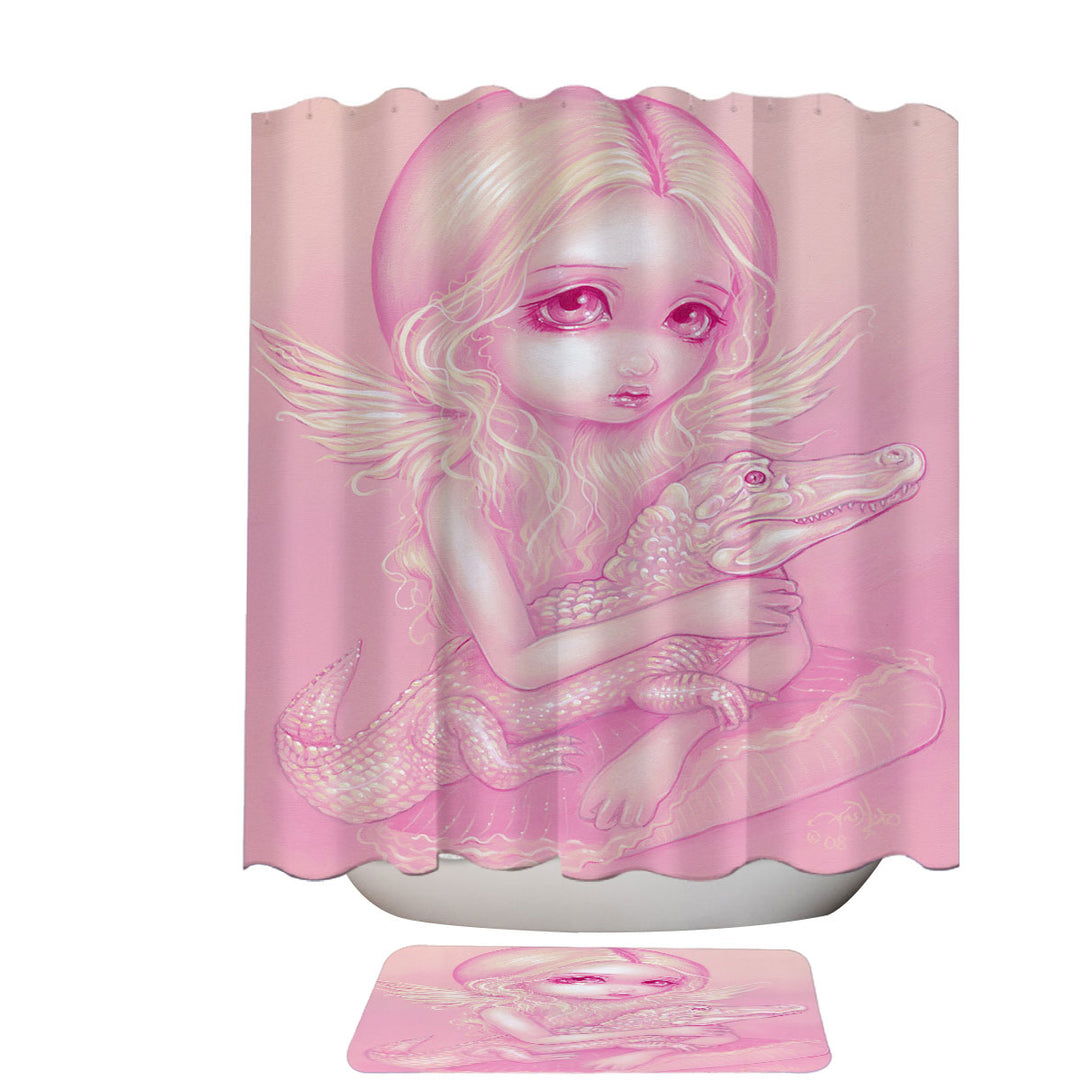 Pink Albino Alligator Angel Shower Curtain