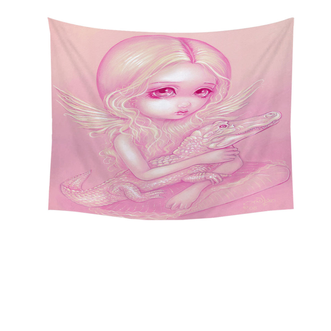 Pink Albino Alligator Angel Tapestry