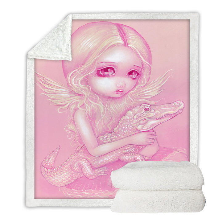 Pink Albino Alligator Angel Throw Blanket