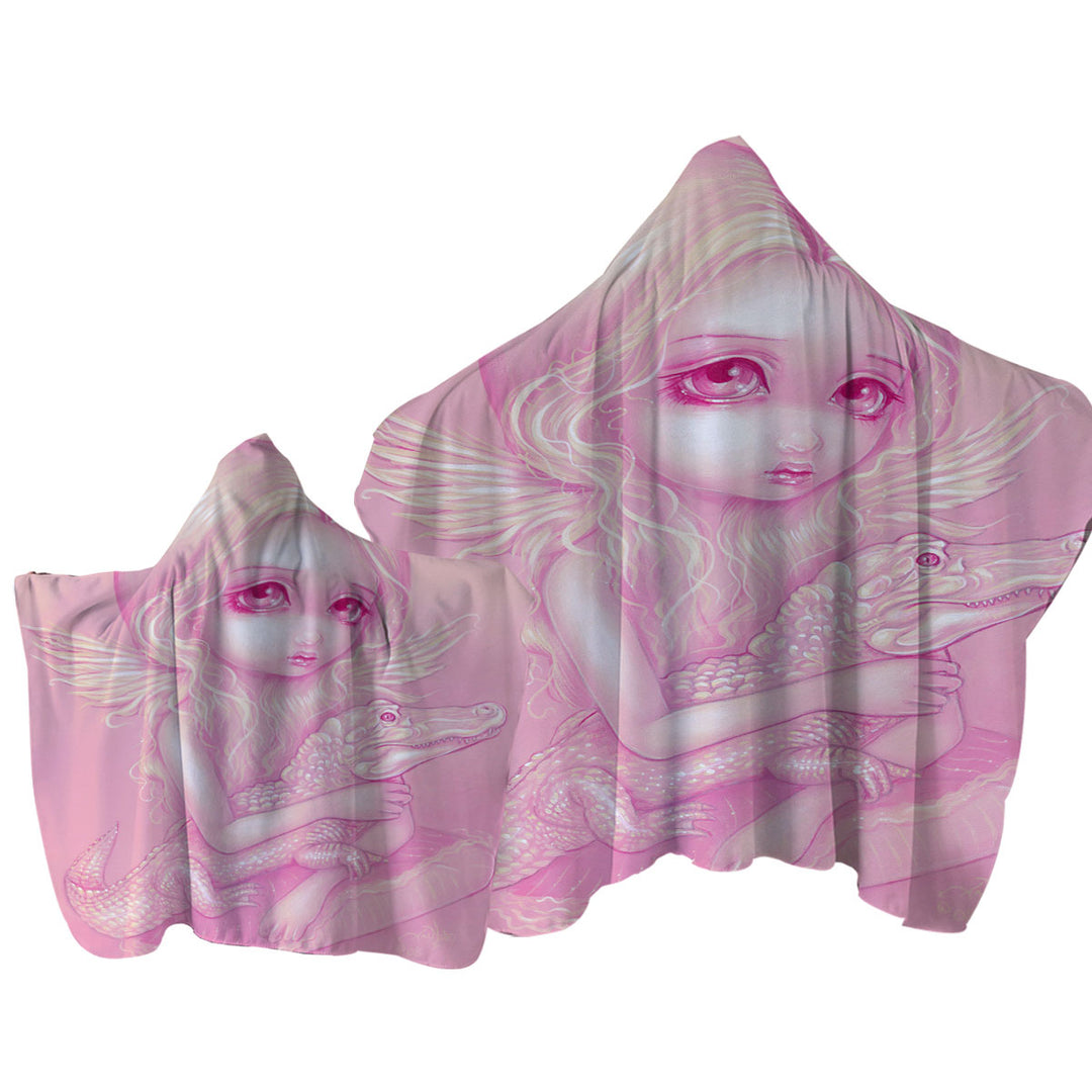 Pink Albino Alligator Angel Towel Hoodie