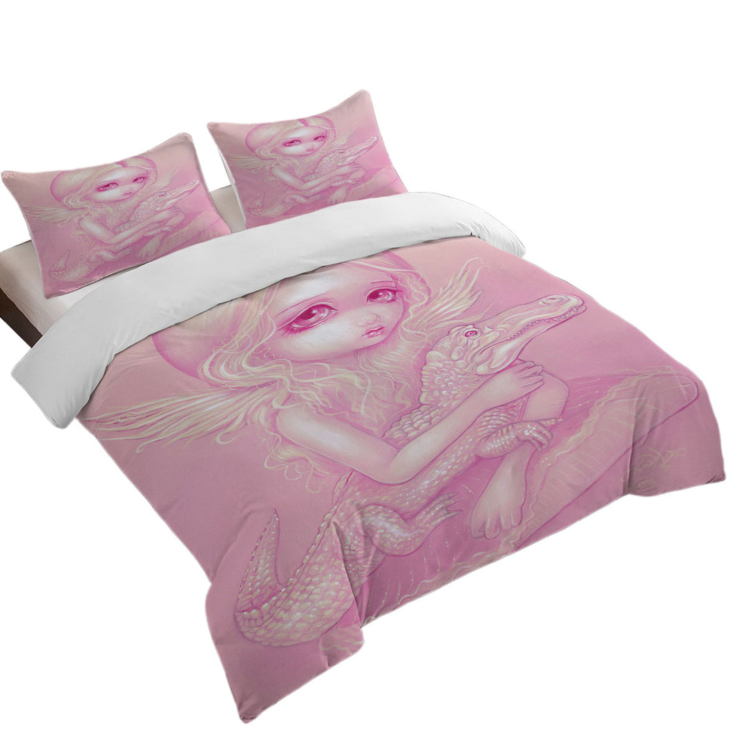 Pink Albino Alligator Angel full Size Duvet Cover