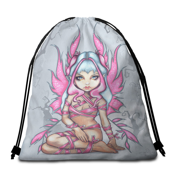 Pink Beach Towel Bags Ribbon Fairy Cute Sliver Haired Fairy