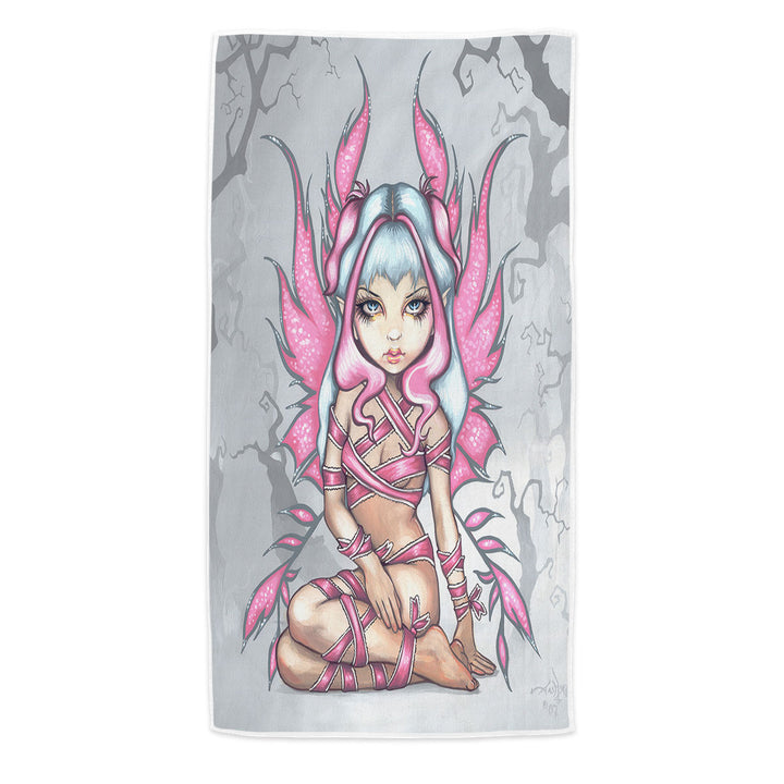 Pink Beach Towels Ribbon Fairy Cute Sliver Haired Fairy