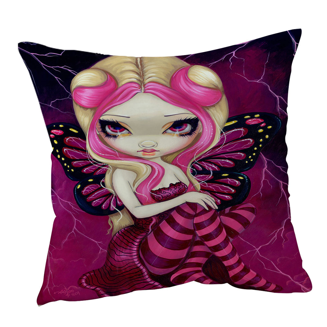 Pink Cushion Covers Lightning Storm Clouds Blond Fairy