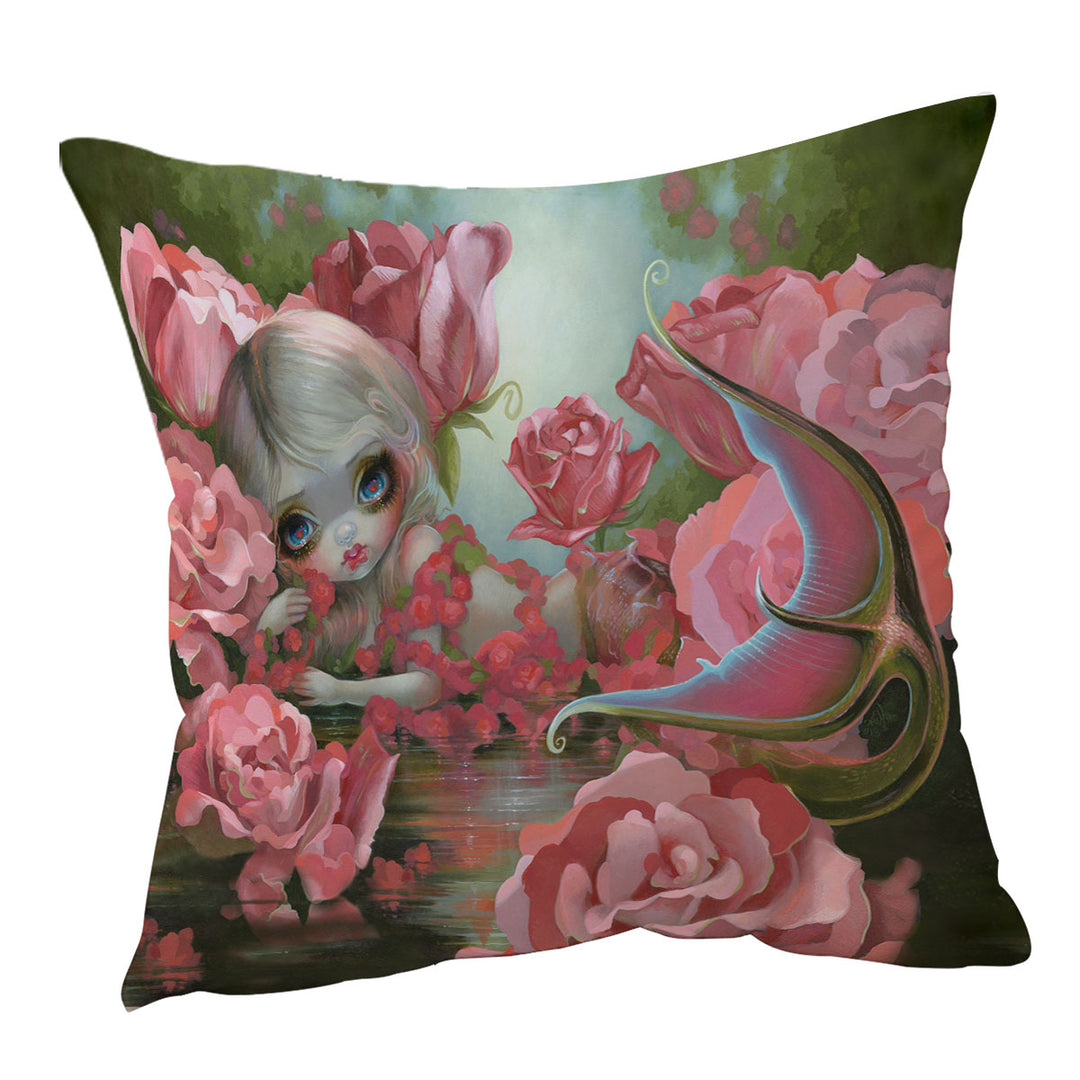 Pink Fantasy Art Mermaid with Roses Cushion Cover