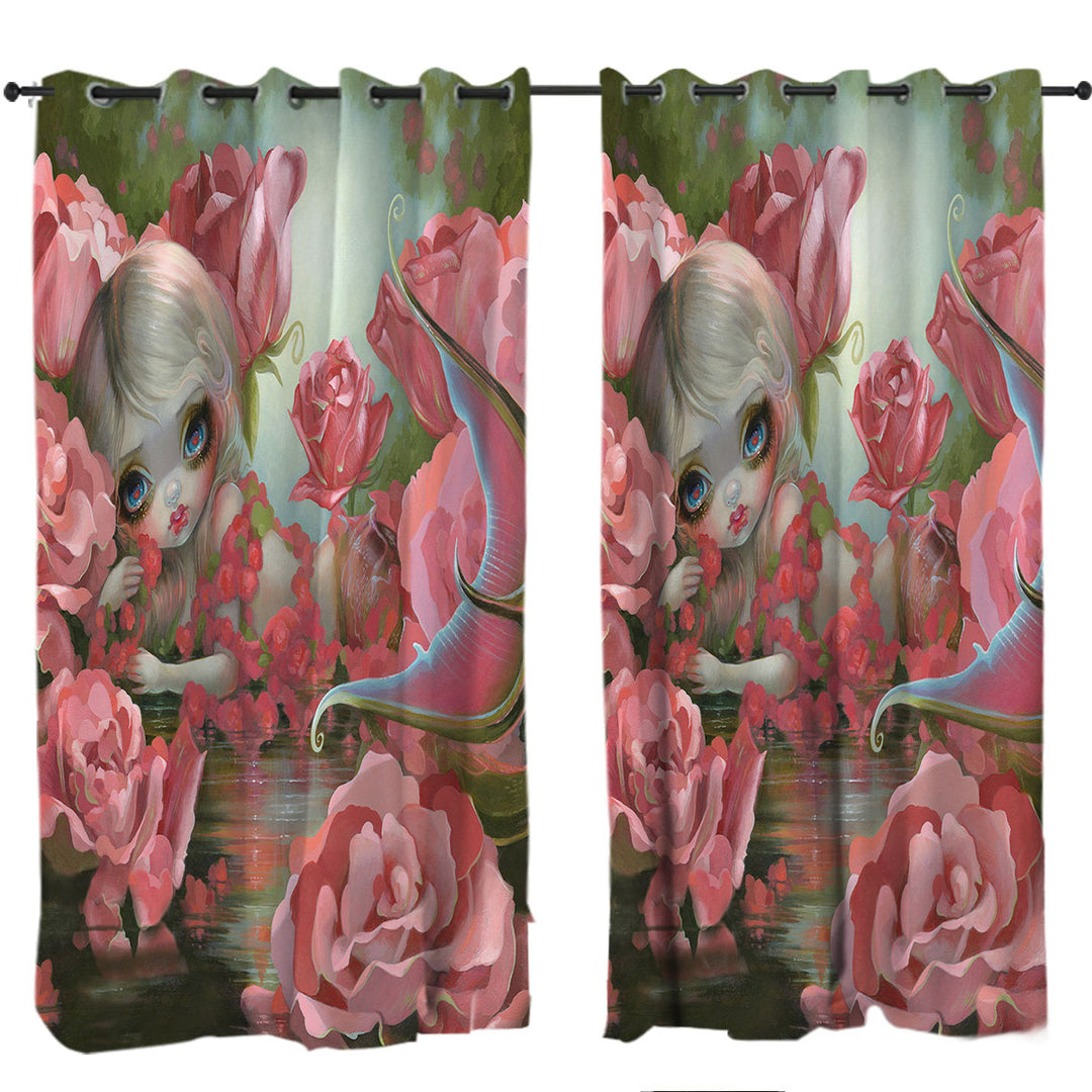 Pink Fantasy Art Mermaid with Roses Custom Curtains