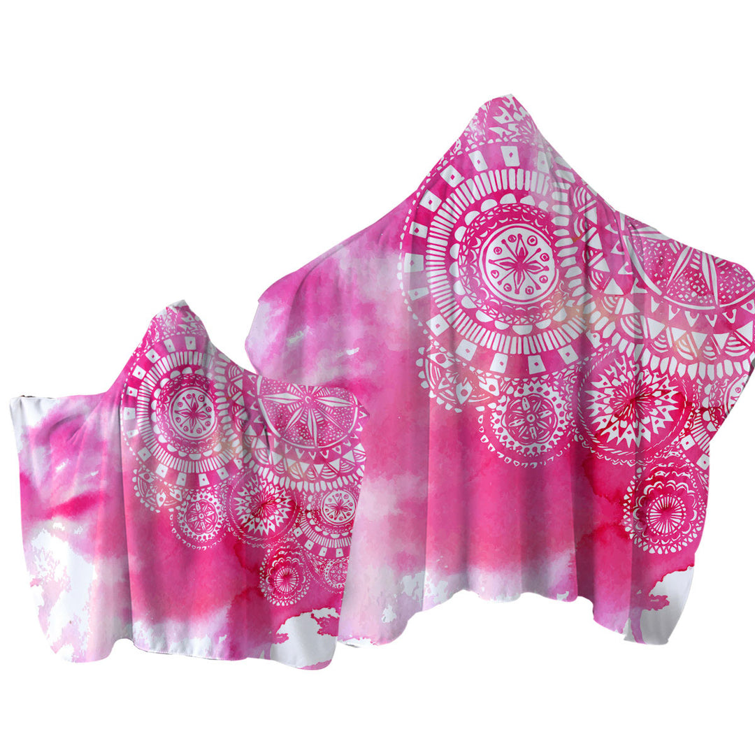 Pink Fog and White Mandalas Towel with Hood