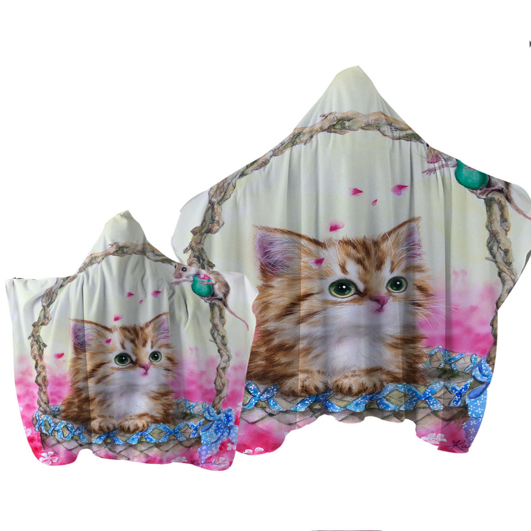 Pink Garden and Ginger Kitty Cat in a Basket Towel Hoodie