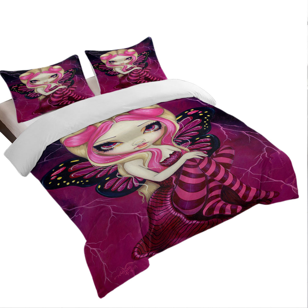 Pink Lightning Storm Clouds Blond Fairy King Duvet Cover set