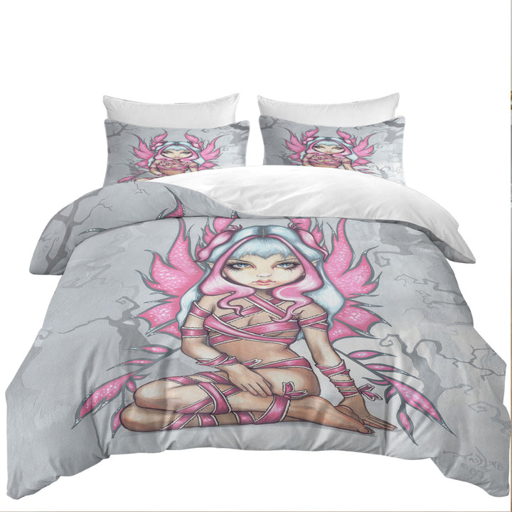 Pink Ribbon Fairy Cute Sliver Haired Fairy Duvet Cover